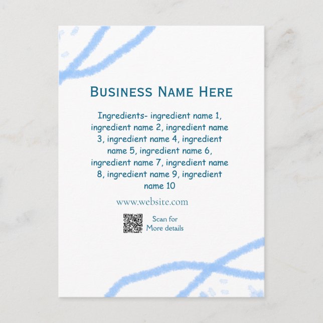 Ingredients name add business name website QR code Postcard (Front)
