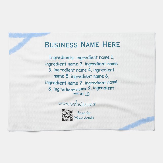 Ingredients name add business name website QR code Tea Towel (Horizontal)