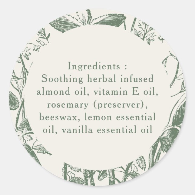 Ingredients Only Botanical Sage Green Product  Classic Round Sticker (Front)