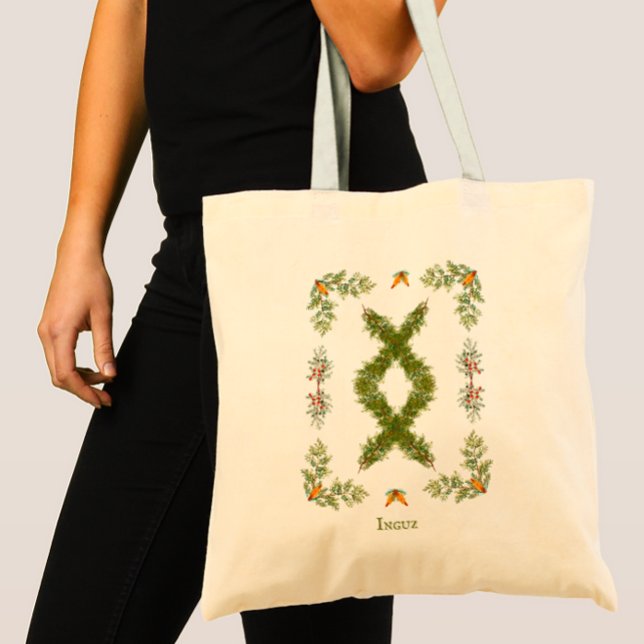 Inguz Rune in Evergreen Branches Personalized Tote Bag (Creator Uploaded)