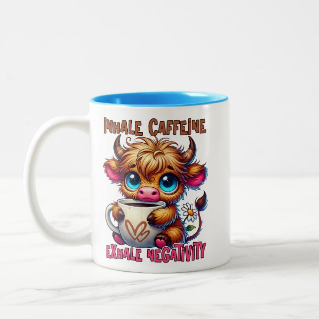 Inhale Caffeine Exhale Negativity  Two-Tone Coffee Mug (Left)
