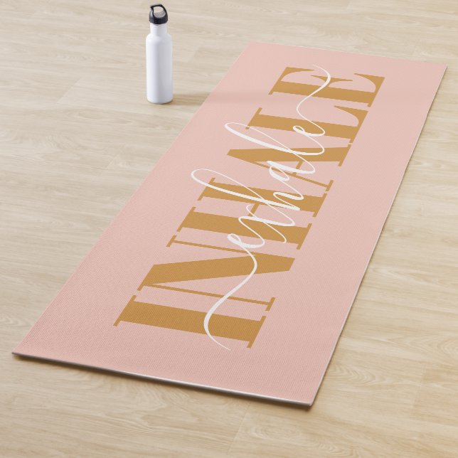Inhale exhale modern blush pink orange quote yoga mat (In Situ)