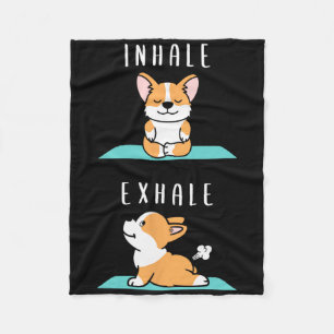 Inhale Exhale Namaste Yoga Corgi Dog Inner Meditat Fleece Blanket