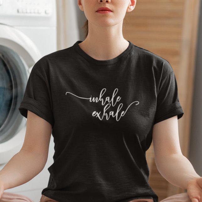 Inhale Exhale Typography Handwritten Yoga T-Shirt (Creator Uploaded)
