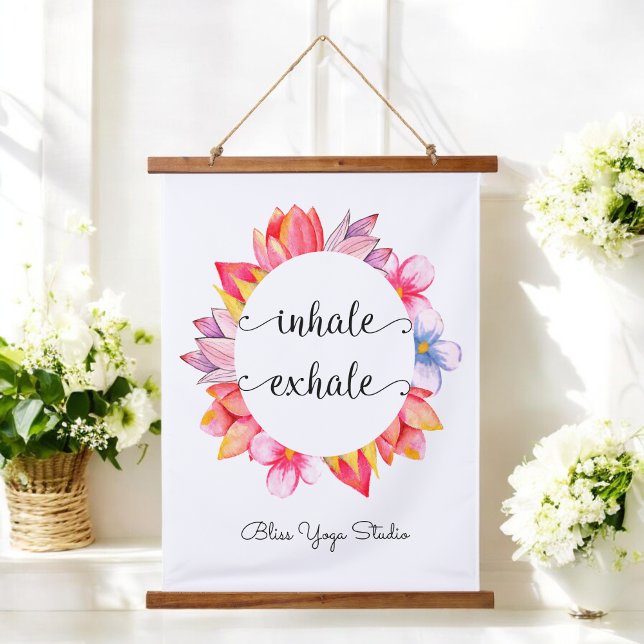 Inhale Exhale Yoga Quote Floral  Hanging Tapestry (Creator Uploaded)