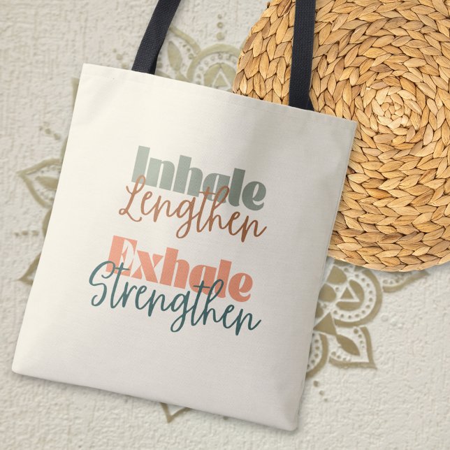 Inhale Lengthen Exhale Strengthen Quote Pilates Tote Bag (Inhale Lengthen Exhale Strengthen Pilates Quote Yoga Fitness Tote Bag)