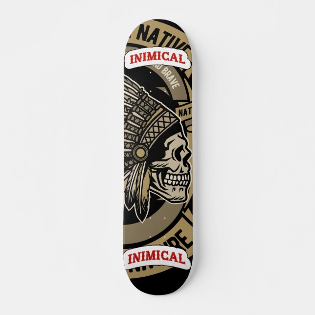 Inimical True West Native American Headdress Skull Skateboard (Front)
