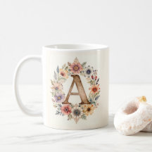 Inital A Flower boho floral Mug 