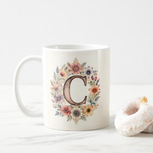 Inital C Flower boho floral Mug
