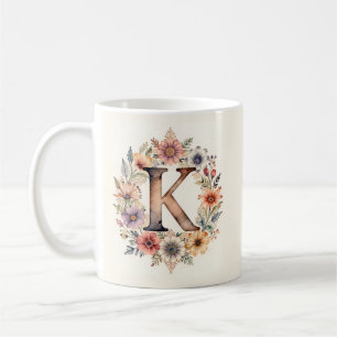 Inital K Flower boho floral Mug
