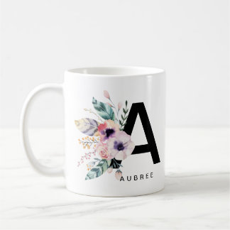 Initial 'A' Alphabet Mug Monogram Boho Watercolour