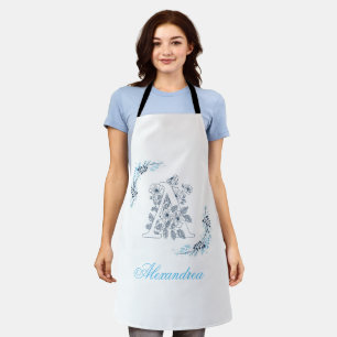 Initial "A" Blue Monogram Calm Floral Apron