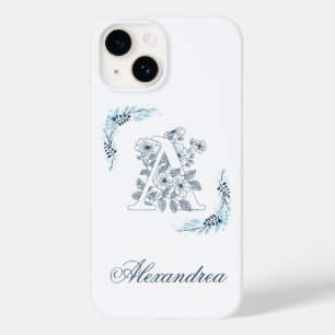 Initial "A" Blue Monogram Calm Floral Case-Mate iPhone 14 Case