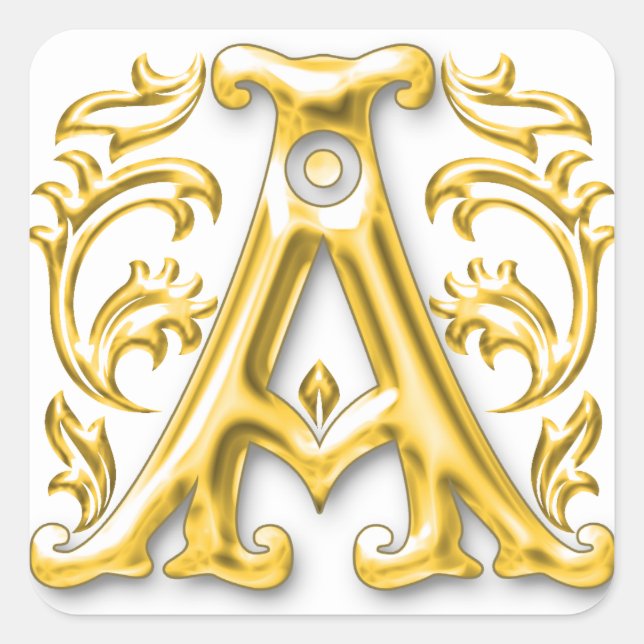 Initial A Capital Letter Sticker in Gold (Front)