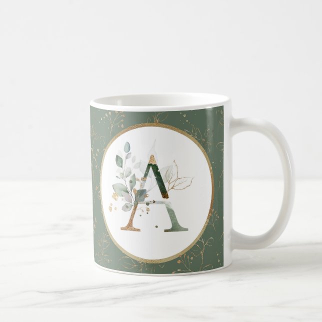 Initial A Gold Green Coffee Mug (Right)