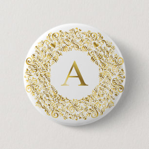 Initial A golden Damask Classic Pattern  6 Cm Round Badge