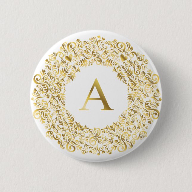 Initial A golden Damask Classic Pattern  6 Cm Round Badge (Front)