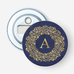 Initial A golden Damask Classic Pattern Bottle Opener