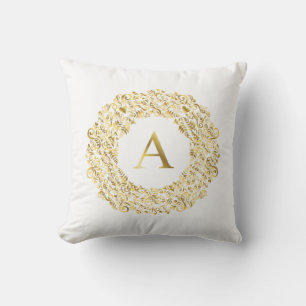 Initial A golden Damask Classic Pattern  Cushion