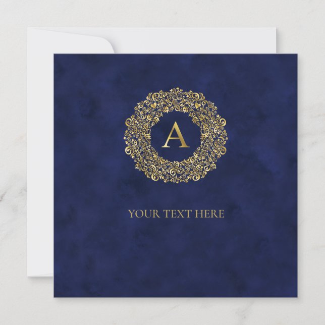 Initial A golden Damask Classic Pattern  Invitation (Front)