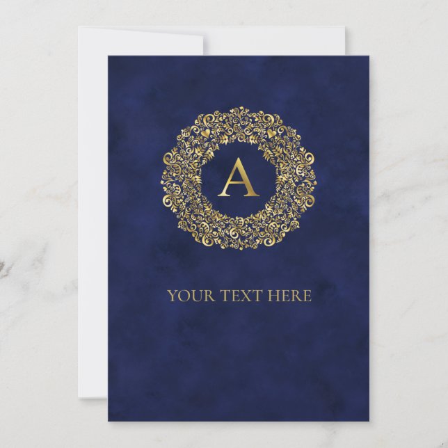 Initial A golden Damask Classic Pattern  Invitation (Front)