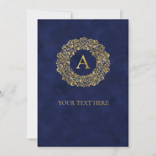 Initial A golden Damask Classic Pattern  Invitation