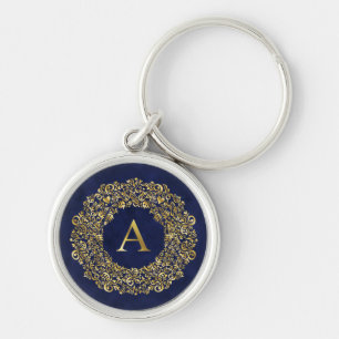 Initial A golden Damask Classic Pattern  Key Ring