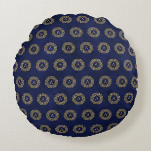 Initial A golden Damask Classic Pattern Round Cushion