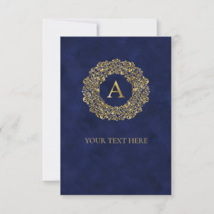 Initial A golden Damask Classic Pattern Thank You Card