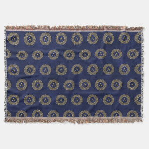 Initial A golden Damask Classic Pattern Throw Blanket