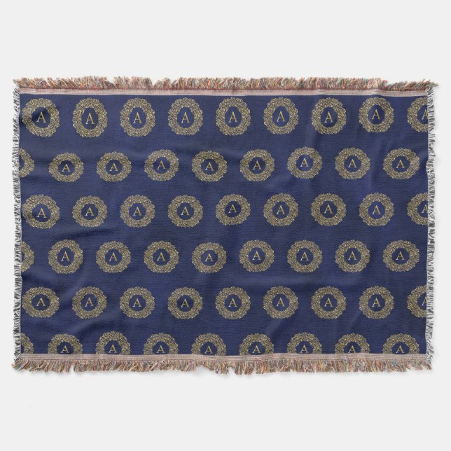 Initial A golden Damask Classic Pattern  Throw Blanket (Front)