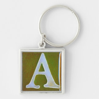 initial A keychain, opalescent white and green Key Ring