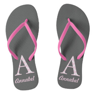 Initial "A" Personalised Grey and Pink Flipflop