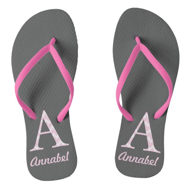 Initial "A" Personalised Grey and Pink Flipflop (Footbed)