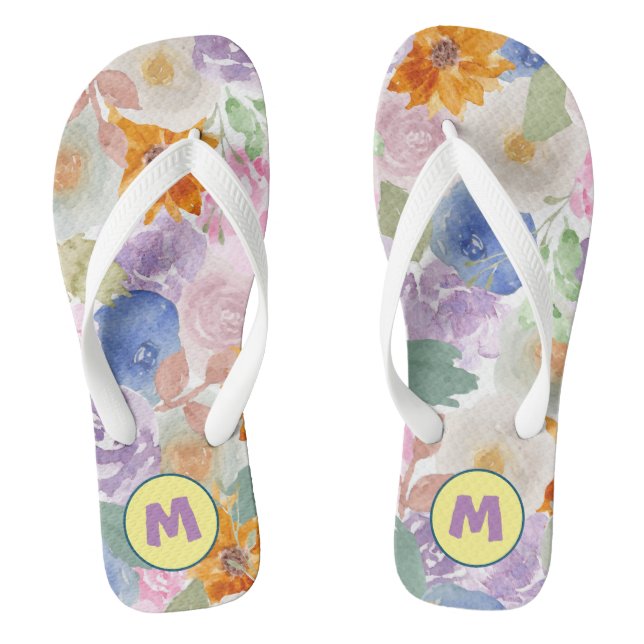 Initial Adorable watercolor flowers for her Thongs (Footbed)