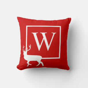 Initial and Buck Red Christmas Cabin  Cushion