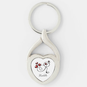 Initial and Hearts Key Ring