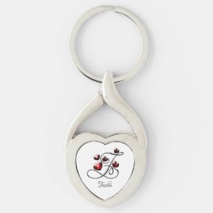 Initial and Hearts Key Ring