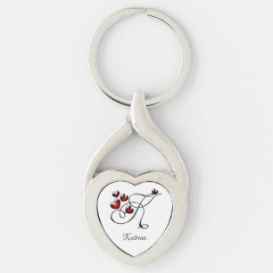 Initial and Hearts Key Ring