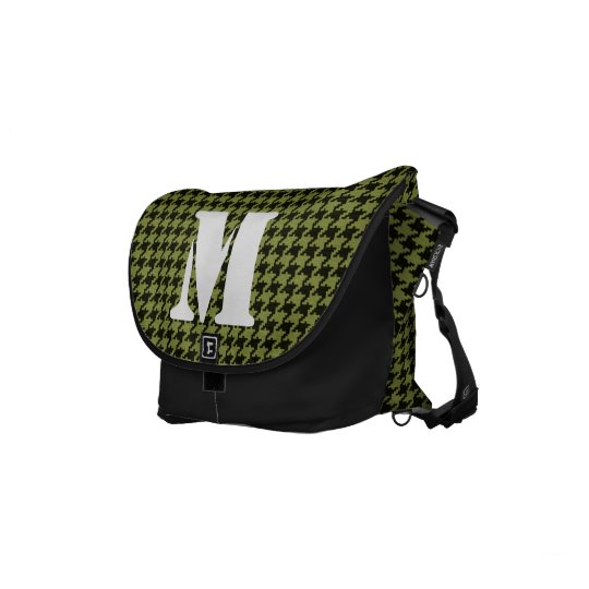 Initial: Army Green and Black Houndstooth Pattern Courier Bags