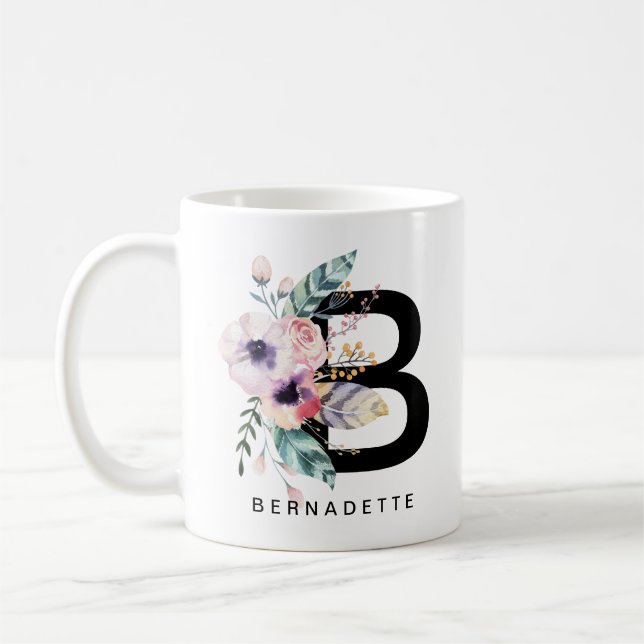 Initial 'B' Alphabet Mug Monogram Boho Watercolour (Left)