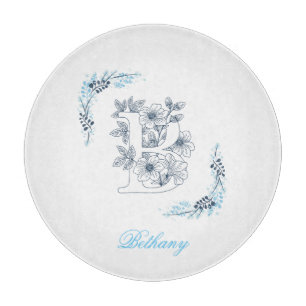 Initial "B" Blue Monogram Calm Floral Cutting Board