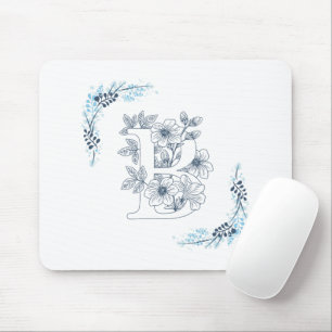 Initial "B" Blue Monogram Calm Floral Mouse Pad