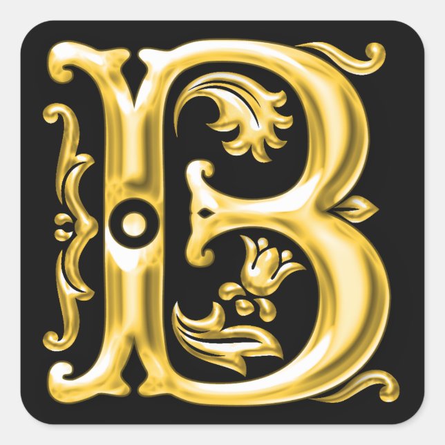 Initial B Capital Letter Sticker in Gold (Front)