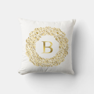 Initial B golden Damask Classic Pattern Cushion