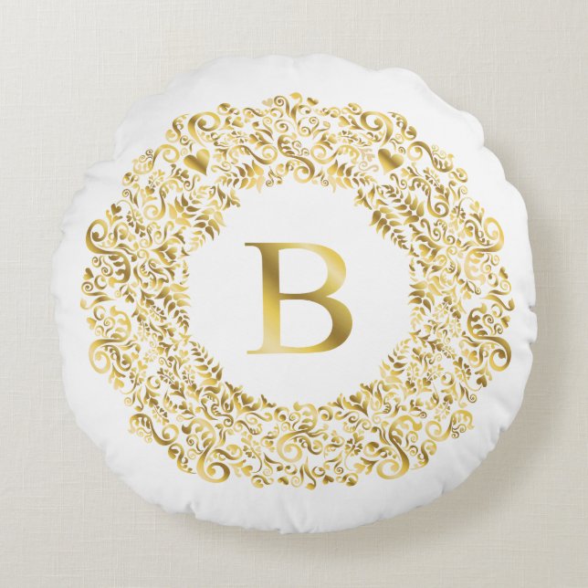 Initial B golden Damask Classic Pattern  Round Cushion (Front)