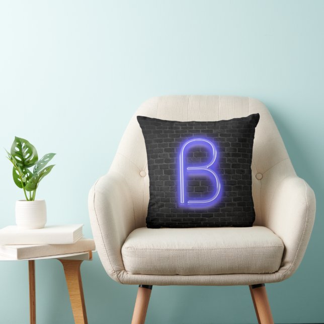 Initial B in Neon Lighting on Brick   Cushion (Chair)