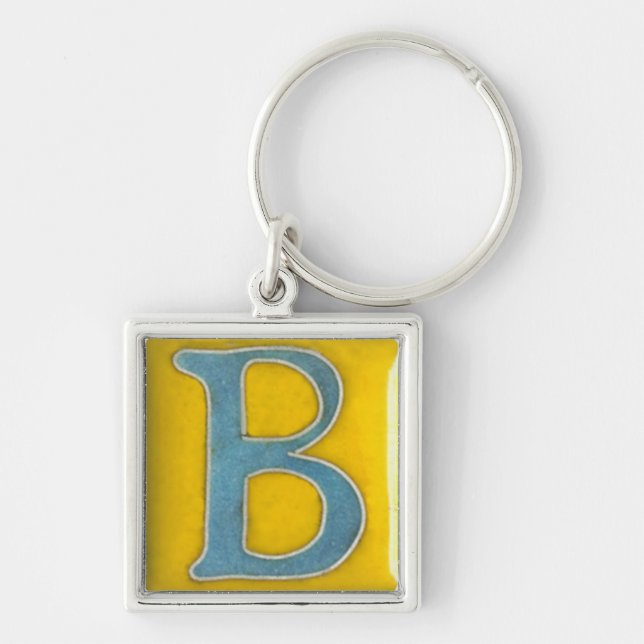 initial B keychain, light blue and yellow Key Ring (Front)