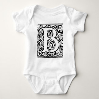 Initial B Monogram. Customised Name Floral Pattern Baby Bodysuit