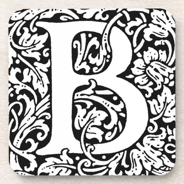 Initial B Monogram. Customised Name Floral Pattern Coaster (Front)